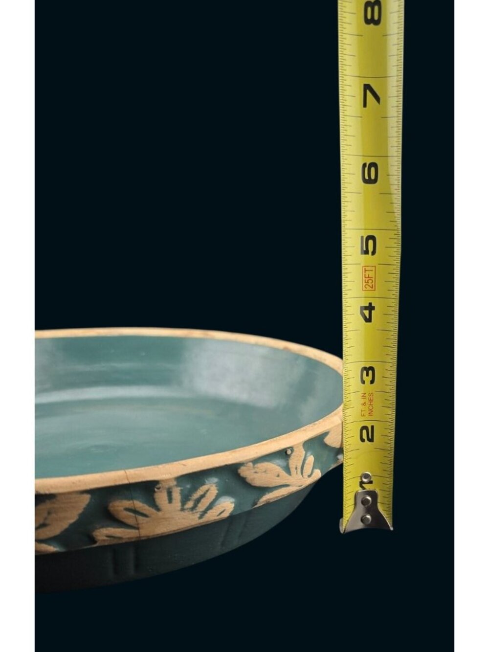 Vintage Clay City Pottery 10" Green Bowl Pie Plate Floral Embossed Rim - Picture 8 of 13